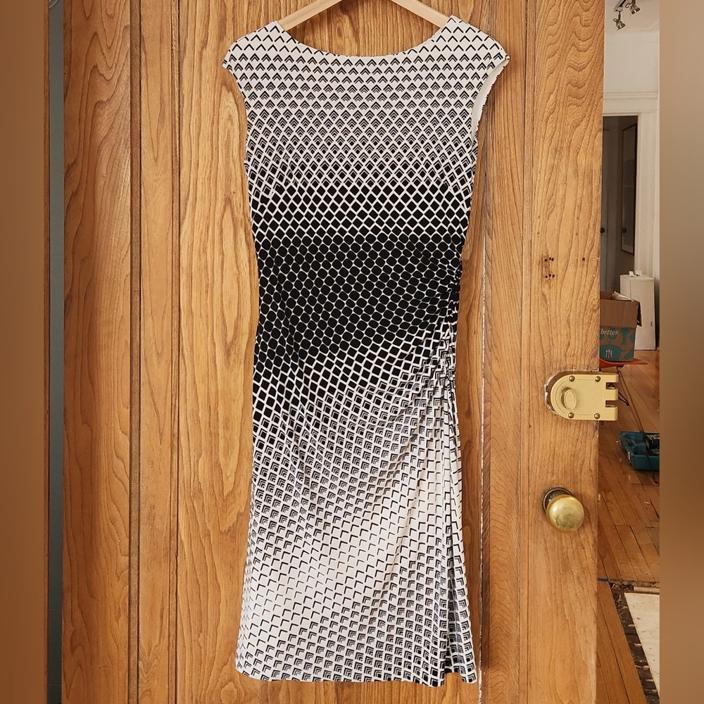 Elegant Black and White Geometric Dress by Ralph Lauren